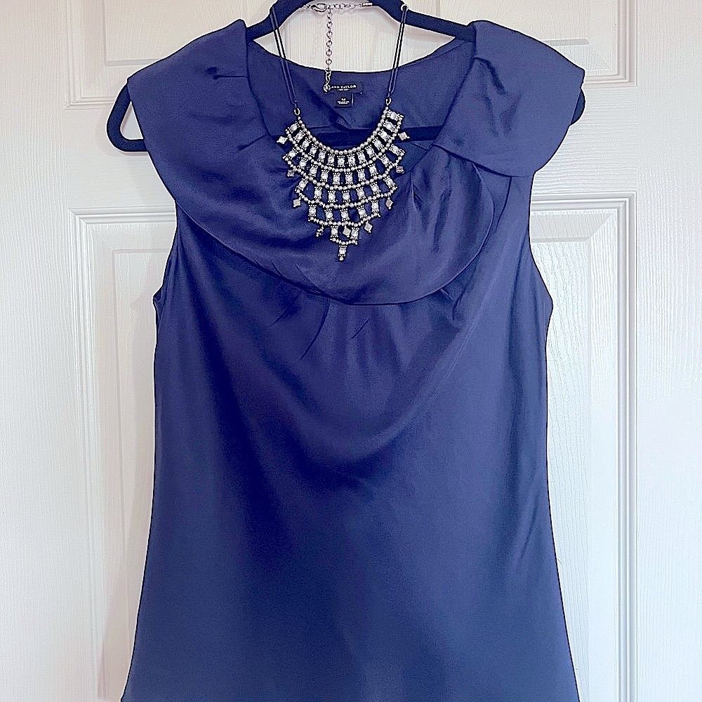 Anne Taylor midnight blue Blue Flutter Sleeve Ruffled Blouse - Picture 2 of 3